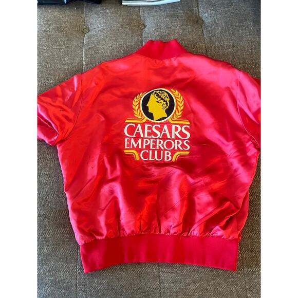 Vintage Caesars Atlantic City satin red jacket LARGE bomber made in USA vantage - Picture 3 of 16